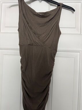 Elie Tahari Olive Green One-Shoulder Ruched Tank drop
